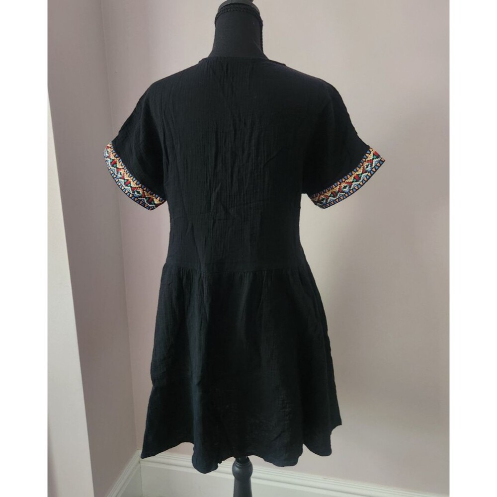 NWT CUPSHE Black Mini Dress V Neck Short Sleeve 100% Cotton Casual Dress -S - Picture 8 of 11